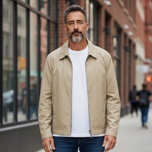 Perry Ellis Portfolio Poly Tech Harrington Jacket Khaki Beige XL